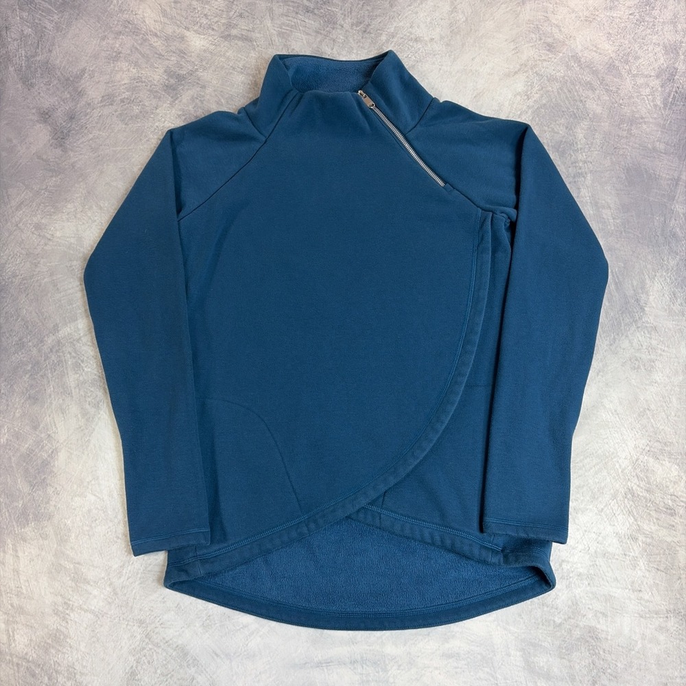 Athleta Cozy Karma Asym Pullover Womens XS Blue Fleece Asymmetric Wrap Hem